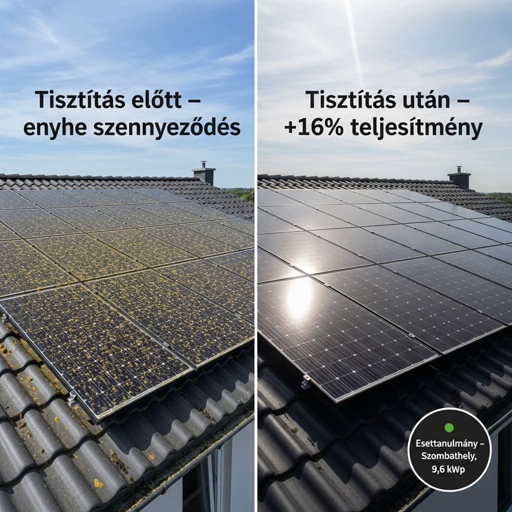 Napelem tisztítás előtte és utána Szombathelyen